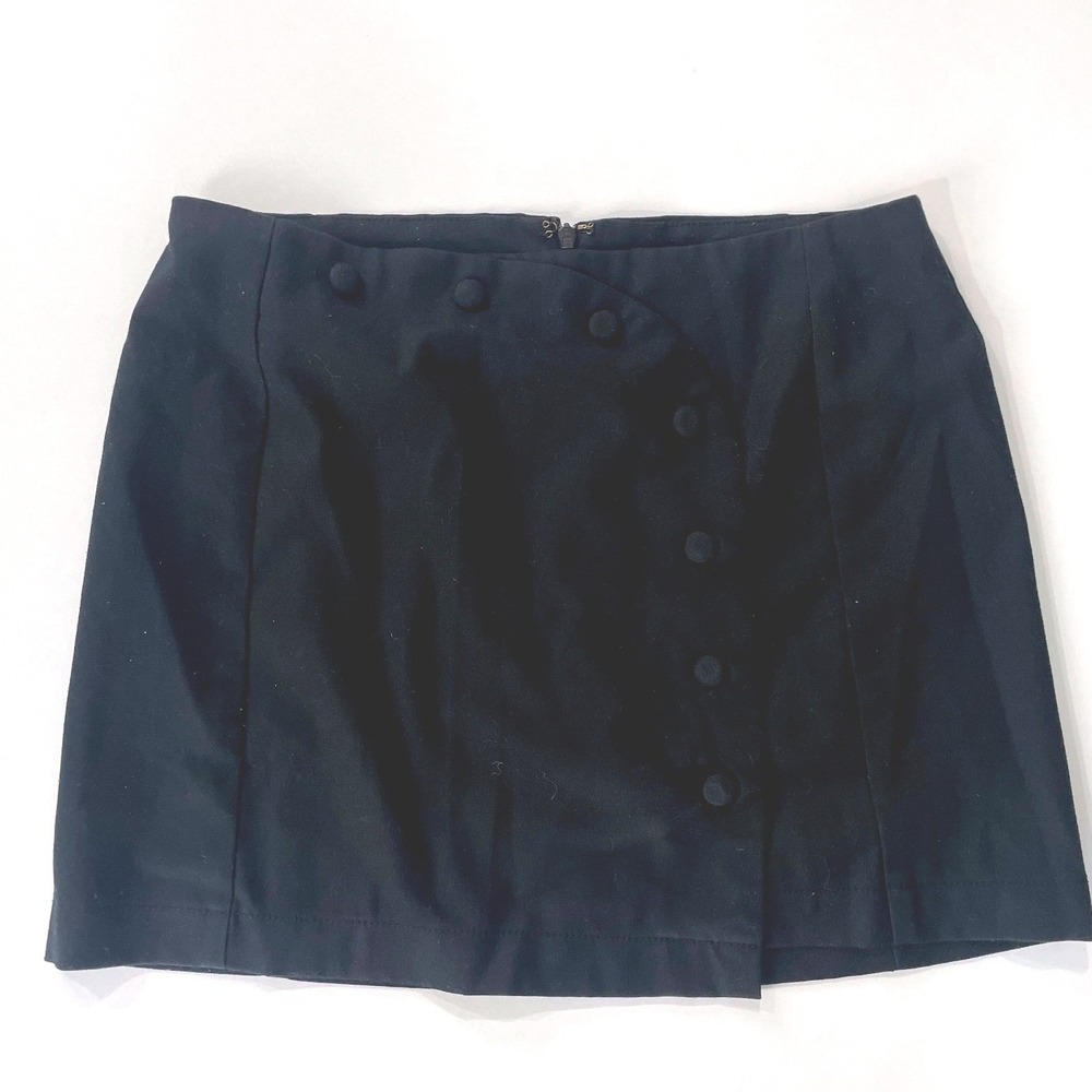 Urban Outfitters Black Asymmetrical Button Front Mini Skirt Small Y2K Fit Zip